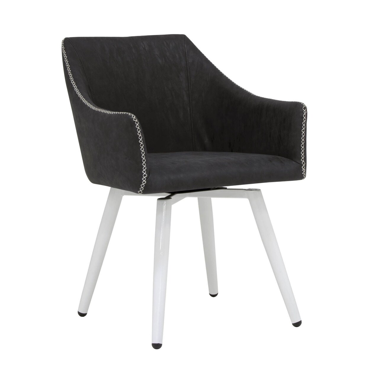 Sydney Swivel, Home Office Accent Chair With Arms In White Metal Legs / Patterned Dark Gray Faux Leather - White, Dark Grey